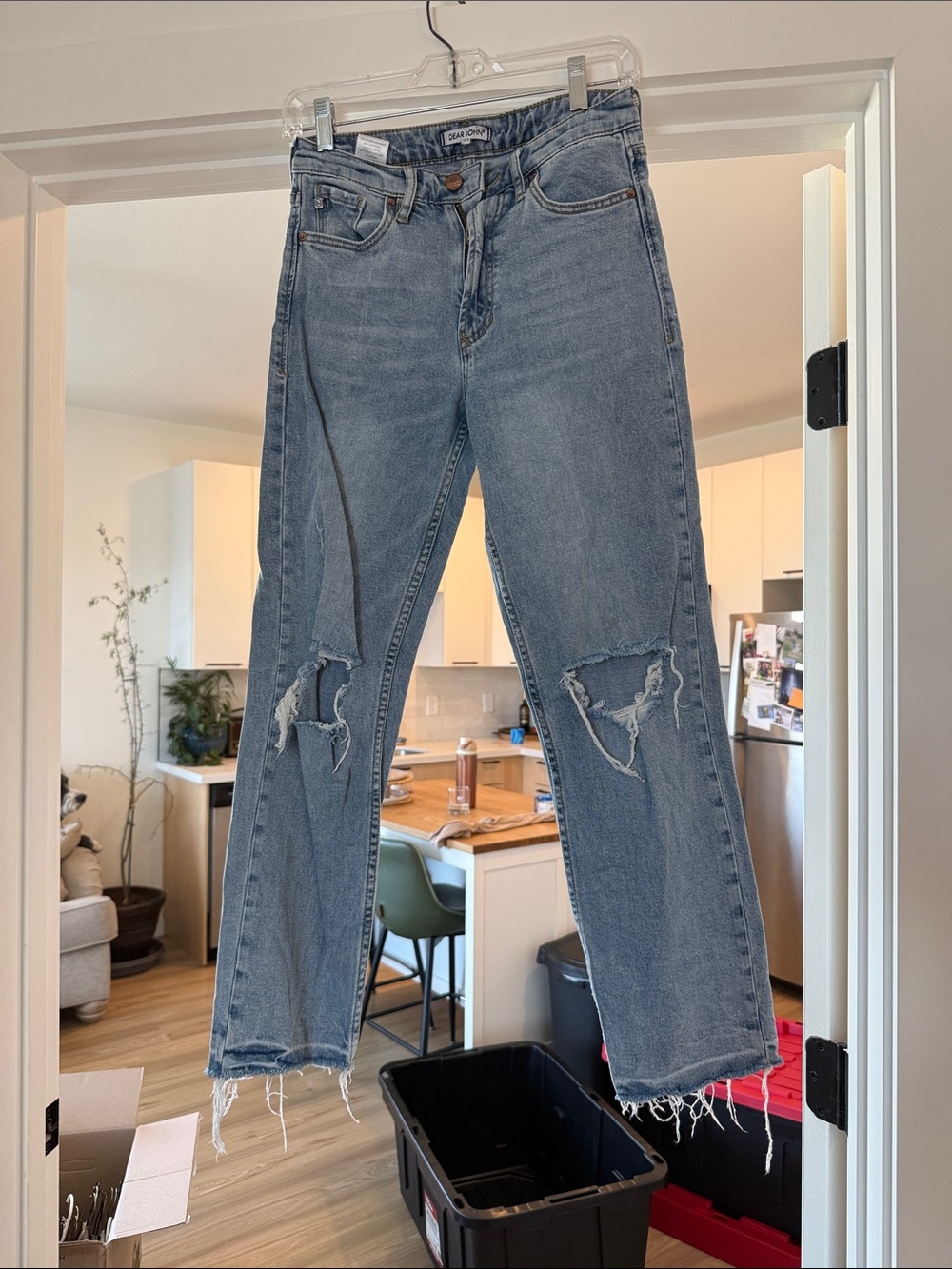 Light Blue Distressed Straight-Leg Jeans